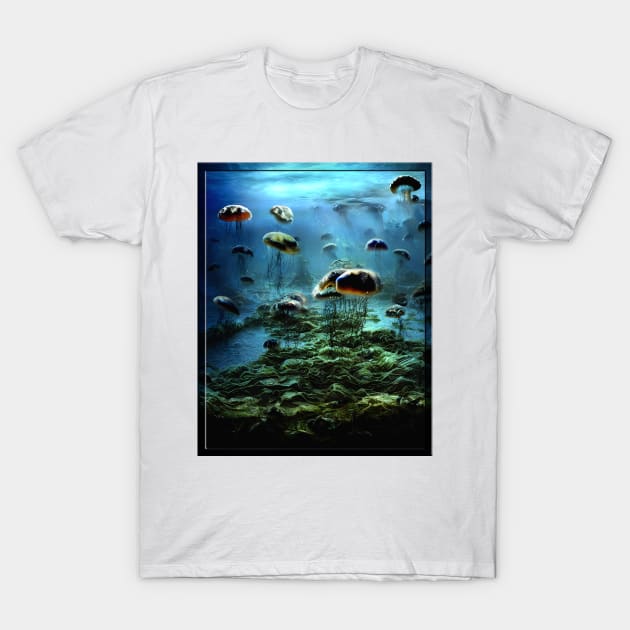 A Jellyfish Swarm in the Kelp Forest (framed) T-Shirt by EZO